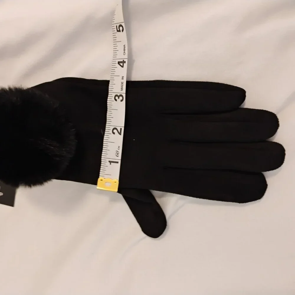 Top It Off Black soft touch screen fingertip women's gloves whimsigoth pom pom
